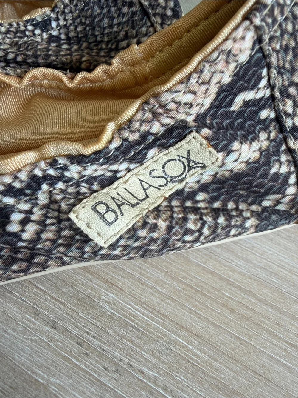 NWOT BALLASOX Snake-Print Elastic-Top Ballet Flats in Black and Brown